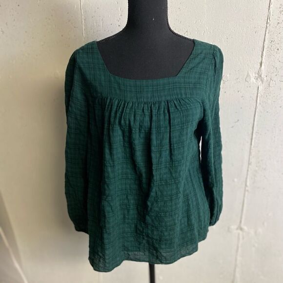 #316 MADEWELL Muted Plaid Sqaure nuck Blouse - Picture 9 of 9